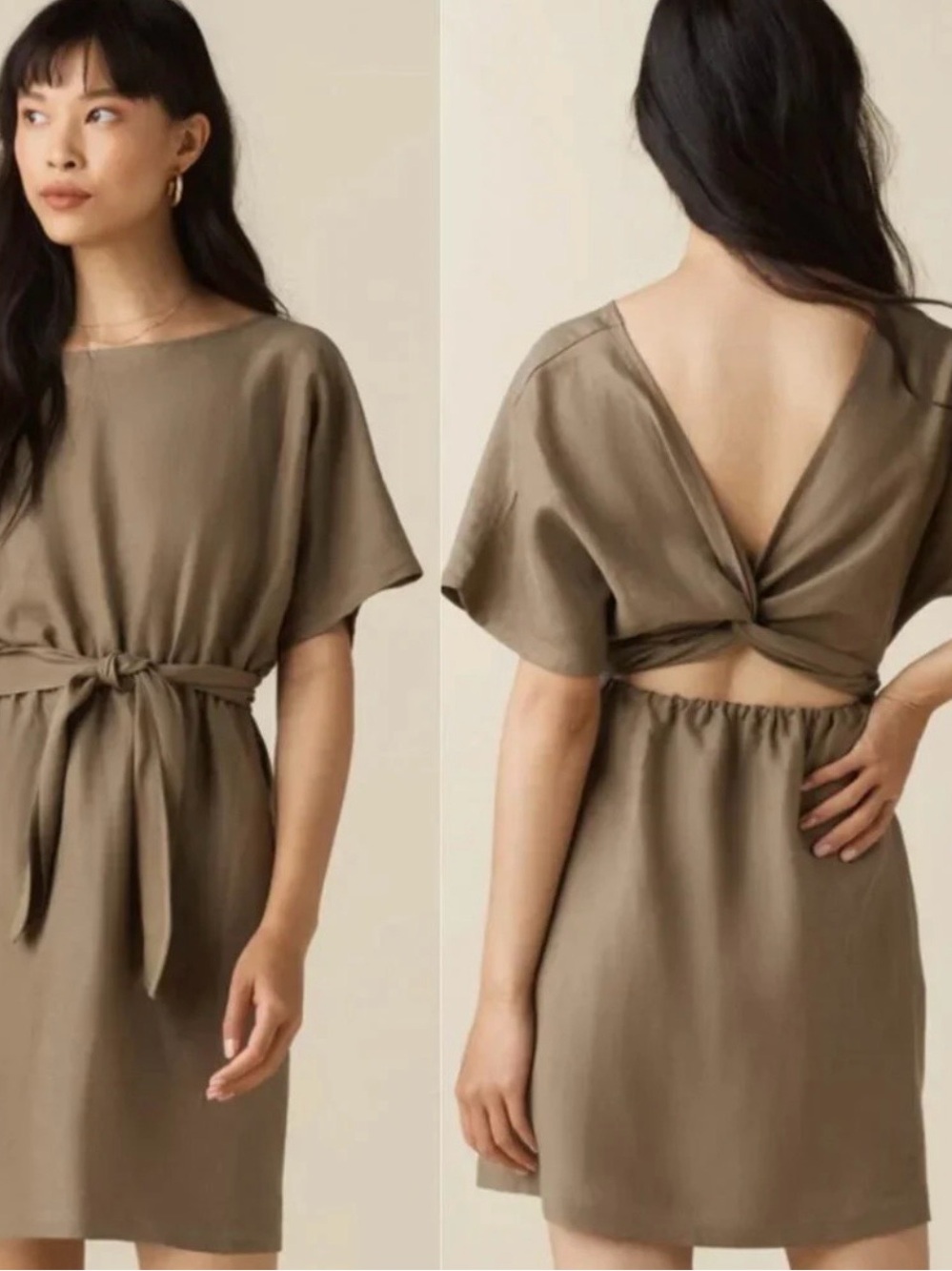 VETTA Capsule The Short Wrap Dress Convertible Linen Tencel Khaki Olive M